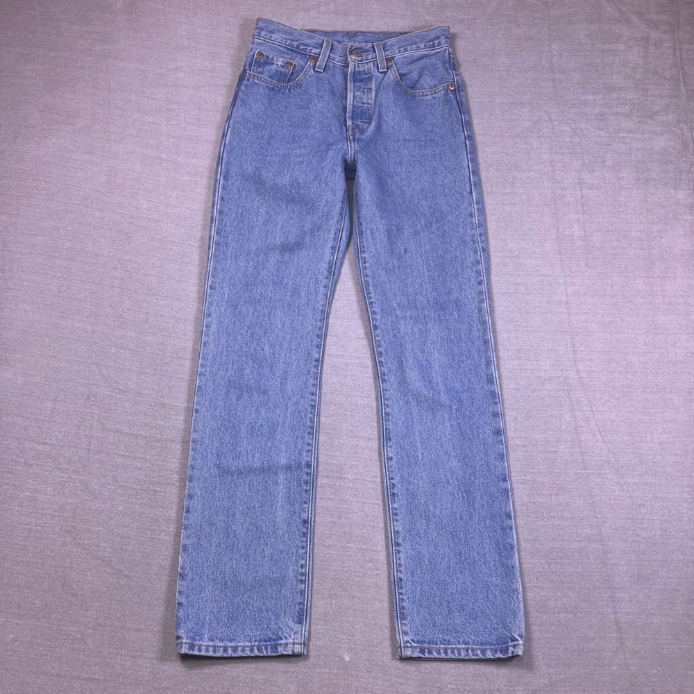 Levi's 501 Big E Button Fly High Rise Straight Leg Jeans Women 24 Blue Cotton